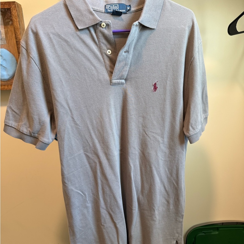 Ralph Lauren Men's Light Gray Polo with Burgundy Pony Logo